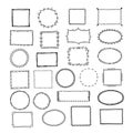 Doodle frames. Square borders sketch lines hand drawn round picture empty frame vintage vector set Royalty Free Stock Photo