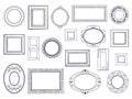 Doodle frames. Square hand draw borders, pencil circle line, round curved frames, kids pen drawings. Vector underline