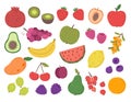 Doodle fruit and berry. Abstract berries, strawberry juicy plants. Ripe raspberry blackberry dessert, fruits vitamins