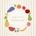 Doodle fruit circle in retro colors
