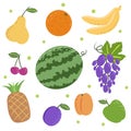 Doodle fruit set. Simple flat style vector icons.