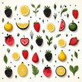 Doodle fruits. Natural tropical fruit, doodles citrus orange and vitamin lemon. Vegan kitchen apple hand drawn