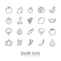 Doodle Fruits And Vegetable Icons