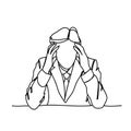 Doodle Frustrated Business Man Holding Head Stress Or Headache Concept