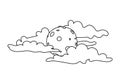 Doodle Full moon among the clouds. Night sky hand drawn in line art style. Vector illustration isolated on white. For Royalty Free Stock Photo