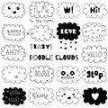 Doodle funny clouds set. Hand drawn vector illustration