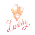 Doodle gemstone with luxury lettering. Brush calligraphy with morganite. Magnificence. The object is separate from the background Royalty Free Stock Photo