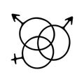 Doodle gender symbols. Male and female polyamory sign Royalty Free Stock Photo