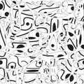 Doodle geometric abstract seamless pattern. Vector black and white geometrical background. Hand drawn geometry shapes, figures, l Royalty Free Stock Photo