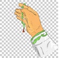 Doodle gesture hand pray for god using prayer beads or tasbih, at transparent effect background