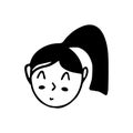 Doodle girl face. Black and white vector single