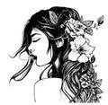 Doodle girl with leaves and flowers in her hair. Women portrait Royalty Free Stock Photo