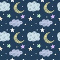 Doodle good night seamless pattern background template Royalty Free Stock Photo