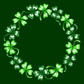 Doodle green clover shamrock circle wreath vector line art isolated