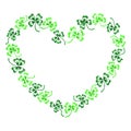 Doodle green clover shamrock heart vector line art isolated