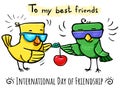 Greeting card Day of friendship Bird give cherry to Bird