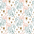 Doodle Groovy Santa Line Art Xmas New Year Hippie Seamless Pattern Gifts Paper Background