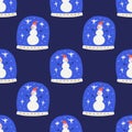 Doodle Groovy Snowman in Glass Xmas New Year Seamless Pattern Background