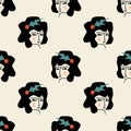 Doodle Groovy Xmas Girl New Year Hippie Seamless Pattern Paper Background