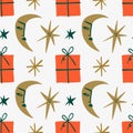Doodle Groovy Xmas New Year Hippie Seamless Pattern Gifts Paper Background