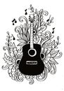 Doodle guitar with floral ornament.