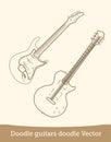 Doodle guitar isolated on white background. Vector