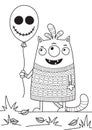 Doodle halloween coloring book page cute monster. Antistress for adults and children. Vector black and white