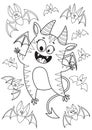 Doodle halloween coloring book page cute monster. Antistress for adults and children. Vector black and white