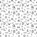 Doodle hand drawing. Letters, Seamless pattern on white background