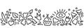 Doodle hand drawing love, hearts, flowers,cupcakes, champagne , design elements on white background.