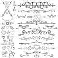 Doodle hand drawn arrows,hearts,deviders,borders Royalty Free Stock Photo