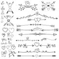 Doodle hand drawn arrows,hearts,deviders,borders Royalty Free Stock Photo