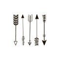 Doodle hand drawn arrows. Set of black hand drawn arrows. Hipster ethnic elements