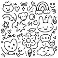 Doodle hand drawn with black line. Cat ,dog, cloud, heart, sparkle, rabbit, flower, arrow for element Royalty Free Stock Photo