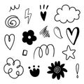 Doodle hand drawn with black line. Element of star, heart, spin and flower Royalty Free Stock Photo