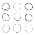 Doodle hand drawn circle line sketch set. Pencil or pen round circular elements for message note mark design Royalty Free Stock Photo