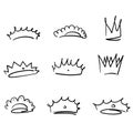 Doodle hand drawn crown Queen royal princess logo graffiti icon with cartoon style isolated background