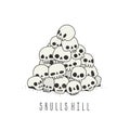 Doodle hand drawn cute naive skulls hill vector.