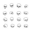 Doodle hand drawn cute naive skulls vector set.