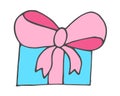 Doodle hand drawn gift box with bow. Vector romantic present Royalty Free Stock Photo