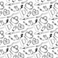 Doodle hand drawn girl fashion accessories and handbags seamless pattern