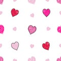 Doodle hand drawn hearts with pink and red colored. Valentine`s Day, Mother`s Day, Woman`s Day, Mother`s day Background Royalty Free Stock Photo