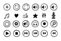 Doodle hand drawn music icons set. Sketch style buttons. Media player elements. Royalty Free Stock Photo