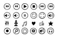 Doodle hand drawn music icons set. Sketch style buttons. Media player elements. Royalty Free Stock Photo