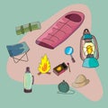 doodle hand drawn set of camping accessories Royalty Free Stock Photo