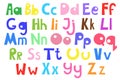 Doodle hand drawn style outline colorful Smal and capital letters of English alphabet Royalty Free Stock Photo