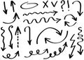 Doodle hand drawn vector arrows set. Thin strokes Royalty Free Stock Photo