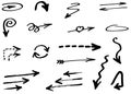 Doodle hand drawn vector arrows set, marker, isolated