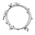 Doodle Hand drawn vector round frame. Floral wreath with leaves, berries, branches. Black and white decorative elements Royalty Free Stock Photo