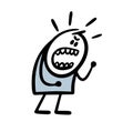 Doodle hand drawn very angry and rude stickman swears, yells and shakes his fist. Vector illustration of super